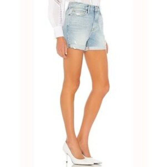 Frame Le Beau Denim Distressed Jean Short Size 30 With Cuff Detail Hem - Picture 4 of 9
